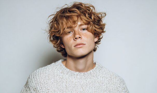 A young man with red hair and a white shirt