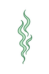 Rising green wavy lines symbolizing steam scent or bad odor on white background