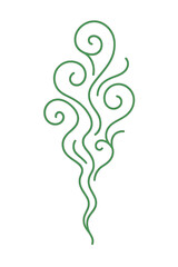 Abstract design element featuring green swirling lines rising like steam or vapor