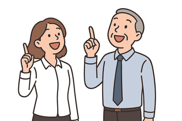 Happy business colleagues pointing upward sharing a new idea or important information