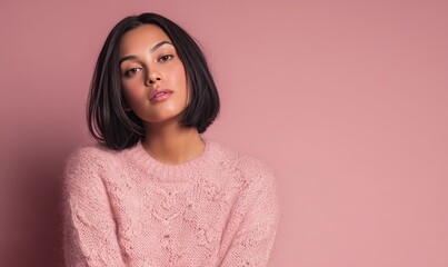 Fototapeta premium A woman wearing a pink sweater