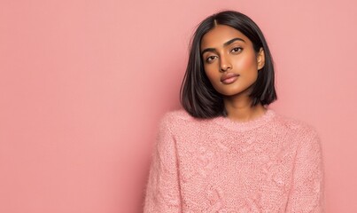 Fototapeta premium A woman wearing a pink sweater