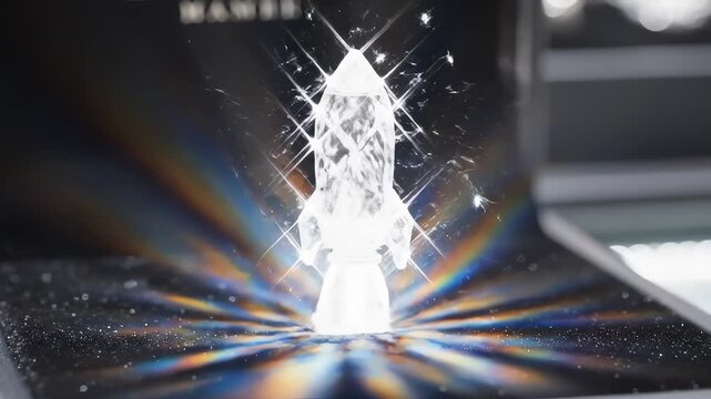 Crystal Rocket Shines and Sparkles in Black Display Case Close Up