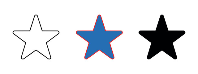 Obraz premium A set of three star icons: a white outline, a blue filled star with a red border, and a solid black star.