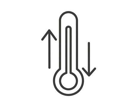 Line drawing thermometer showing both an increase and decrease in temperature indicated by opposing arrows