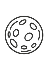 Minimalist outline drawing of the Moon showing detailed surface craters and texture
