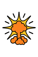 Vibrant stylized cartoon explosion showing a large fiery blast and mushroom cloud effect