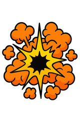 Retro comic book style boom effect with yellow starburst and billowing orange smoke © Andrei