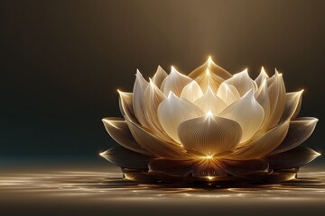 minimal Buddhist Vesak artwork, single luminous lotus silhouette formed by light gradients, soft ivory background, tranquil sacred abstraction