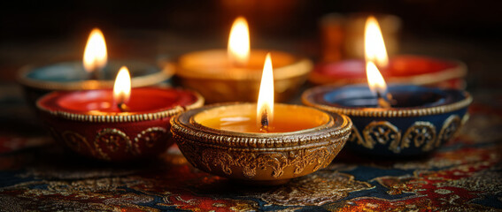 Colorful diya clay lamp festival light