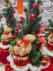 Festive Christmas Tree Decoration with Teddy Bear and Holiday Ornaments in Store