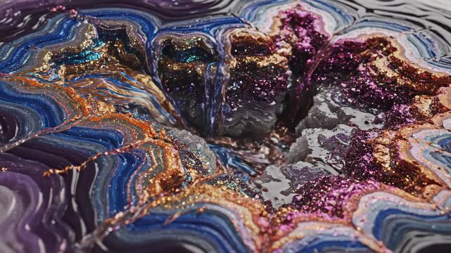 Vibrant Abstract Liquid Paint Swirls with Geode Texture 4K