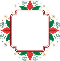 Christmas frame with holly and stars red green border.