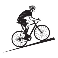 Fototapeta premium Cyclist riding uphill: a determined athlete on a road bike conquering an incline isolated on white background, Vector, illustration