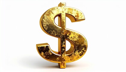 Golden Dollar Sign with Glowing Particles and Energy Burst on White Background Symbolizing Wealth Financial Power Prosperity and Economic Success for Business Branding Investment and Money Concepts