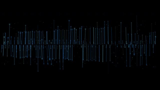Abstract vertical digital soundwave bars animation in blue tones on black background
