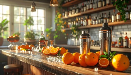 Fresh Oranges and Citrus Juicing Setup in Cozy Kitchen Interior with Natural Light and Autumn View for Healthy Lifestyle Food Photography Beverage Preparation and Organic Wellness Inspiration