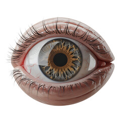 Realistic Human Eye with Brown Iris and Eyelashes eyeball with Transparent Background