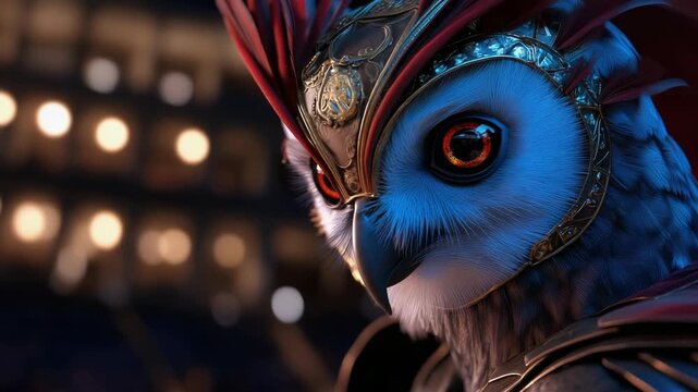 Italian Brainrot, owl in opera costume singing on colosseum stage, VHS warped lights, surreal maximalist humor