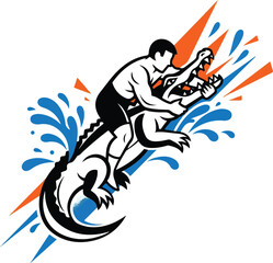 Man Riding an Alligator A Display of Strength and Courage.