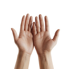 Two open human hands showing palms and fingers with Transparent Background