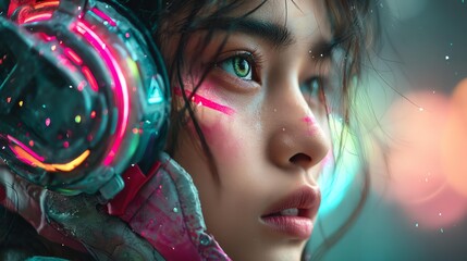 Close-up portrait of a futuristic girl.
