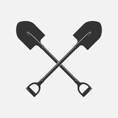 Two crossed shovels graphic icon. Shovels isolated symbol on white background. Vector illustration