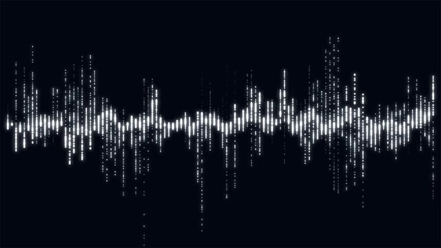 Abstract Black and White Digital Audio Waveform Equalizer Animation,A minimalist monochrome digital audio waveform animation featuring rhythmic sound frequency bars. Ideal for music 