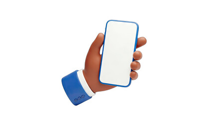 Hand Holding Smartphone with Blank Screen on White Background