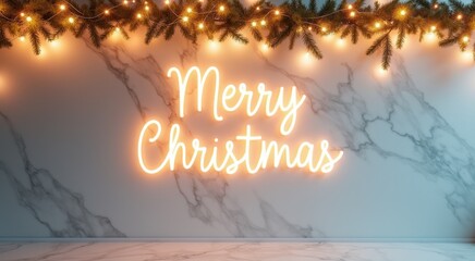 Neon sign that says merry christmas on a wall