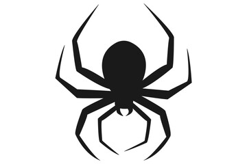 Spider silhouette. Halloween scary black spider decoration. Arachnid, widow, tarantula spider logo icon. Vector black spider isolated on white background.