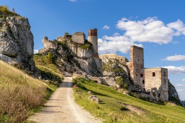 Fototapeta premium pathway leading to the ruins of Olsztyn Castle on a beautiful autumn day
