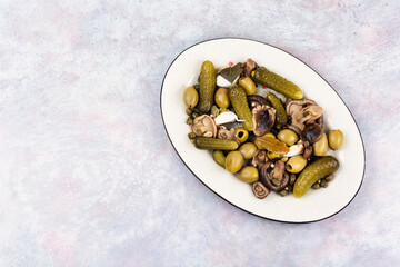 Homemade mixed vegetable pickles.