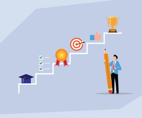 Career Path and Success Milestones: Steps from Education to Achievement 2d flat vector illustration