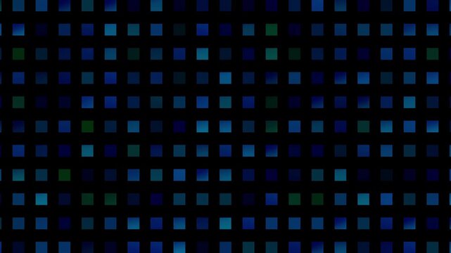 Blue digital square grid pattern on black background in abstract animation

