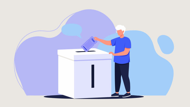 A person casting a ballot into a voting booth during an election.