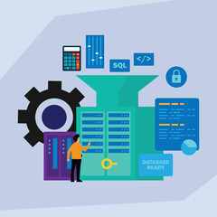 Database Management and IT Operations: Processing Big Data on Server Machine 2d flat vector illustration
