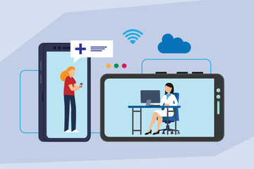 Telemedicine and Remote Healthcare: Doctor and Patient Online Video Consultation 2d flat vector illustration