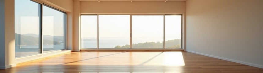 Fototapeta premium Room with a large window and a wooden floor