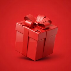 Obraz premium Red Gift Box with Ribbon on Red Background