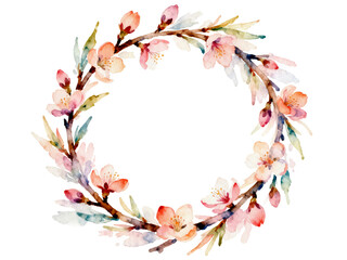 Fototapeta premium Floral Wreath: A Delicate Watercolor of blooming wreath, a celebration of new beginnings, and the eternal dance of life, where natural beauty intertwines