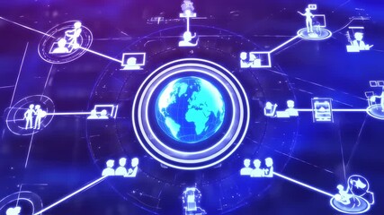 Digital rendering of a connected global network, featuring people icons and a glowing Earth - Powered by Adobe