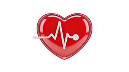Red Heart with EKG Line on White Background