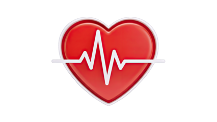 Red Heart with EKG Line on White Background
