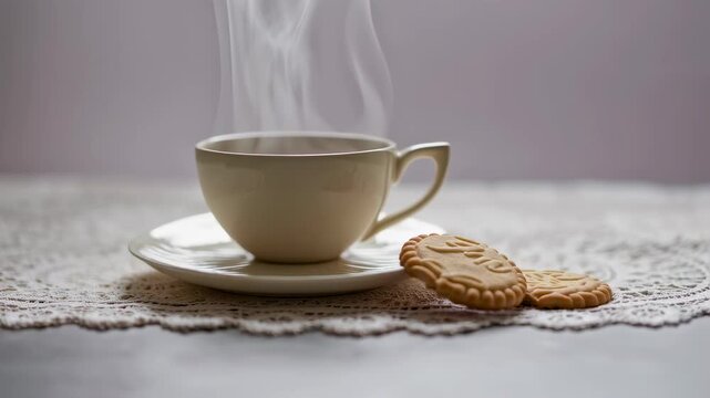Steaming Teacup with Butter Cookies