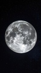 Detailed close-up of the moon with craters and shadows against a starry night sky