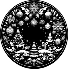 Minimalist black-white Christmas icon with clean lines, no shading, isolated on white. Simple, modern, scalable, perfect for stickers or digital use.