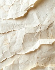 Close-up of torn, textured paper with creases and rough edges. Beige color
