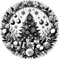 Minimalist black-white Christmas icon with clean lines, no shading, isolated on white. Simple, modern, scalable, perfect for stickers or digital use.