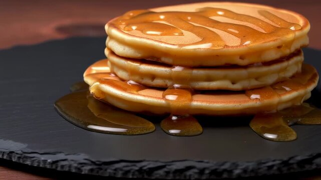 Glossy Maple Pancake Stack On Slate